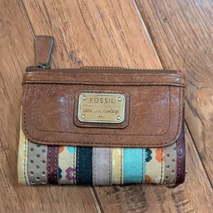 Fossil Emory Patchwork Multicolor Women's Brown and Multi-Striped Wallet